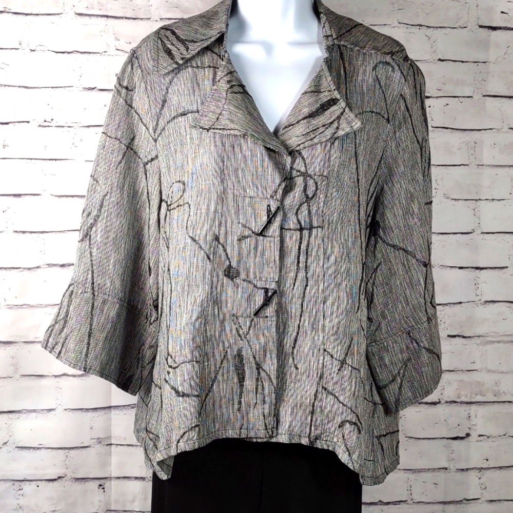 I C Collection by Connie K Tweed-look Linen Swing Jacket